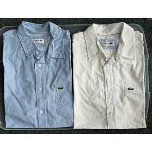 Lacoste MEN'S Oxford Cotton Short Sleeve Shirts - Set (Size: S/M Regular Fit)